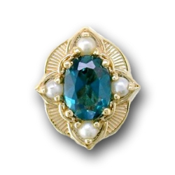 N631 14K TEAL TOPAZ & PEARL SLIDE 